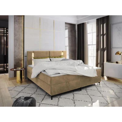 MASSENO Boxspringbett ALBA in Beige, Liegefläche 140x200 cm – mit Bettkasten